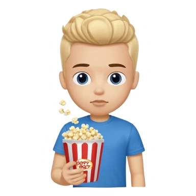 generate a pretty fair bratz boy with a blue tshirt on. eating popcorn sticker