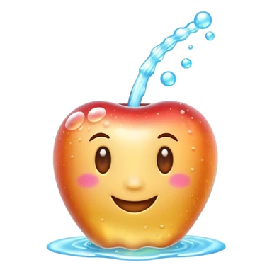 3D Apple style emoji of bubbly soda pop, fizzy bubbles rising, translucent sparkling liquid, isolated on white background, soft shadows, high detail, playful and cute. sticker