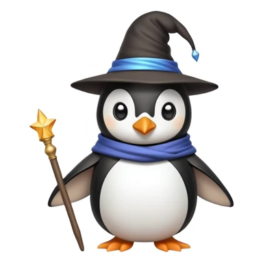 penguin wizard with magic wand and wizard hat sticker