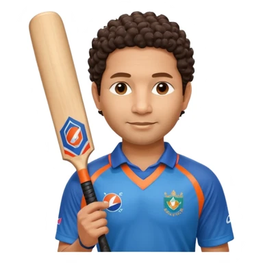 
Sachin Tendulkar
Create a cricket emoji of a short, curly-haired Indian batsman wearing a blue jersey, holding a bat with a calm confident smile, minimal flat emoji style, rounded shapes, bold outlines, vibrant colors, no background sticker