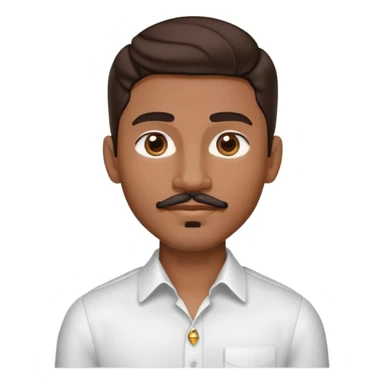 Apple-style emoji of young man with medium brown skin, mixed-race ethnicity, long wavy dark brown hair with perfect center part, cartoon-like stylized appearance, mustache separated from goatee, medium brown eyes, small diamond stud earrings, head only with no shoulders or neck sticker