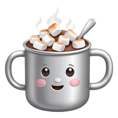 hot chocolate in a silver colored mug with marshmallows  sticker