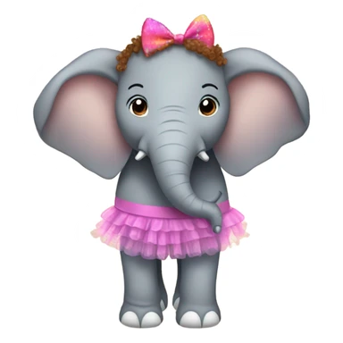 Elephant wearing a tutu with brown curly hair sticker