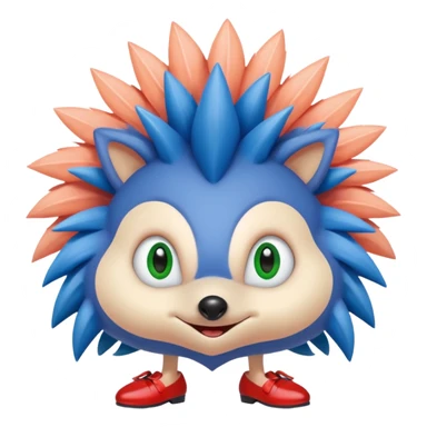 Blue hedgehog with red shoes and peach arms with large quills wave joint together eyeballs and green pupils sticker