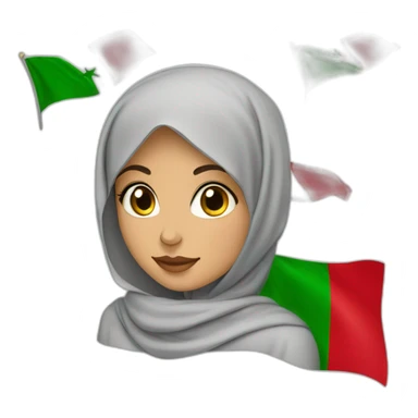 A hijabi teenager moroccan girl wearing oversized things and raising moroccan and Palestinian flag sticker