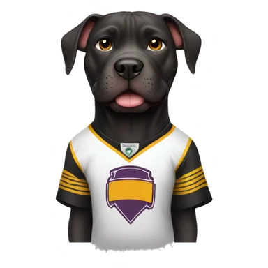 Black pitbull wearing a cheifs jersey sticker