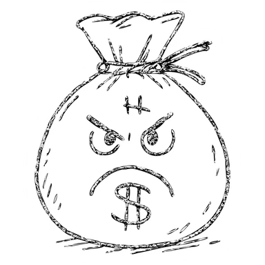 hand drawn outlined angry bag of money icon sticker