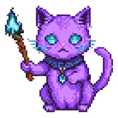 purple cat casting a spell pixel art sticker