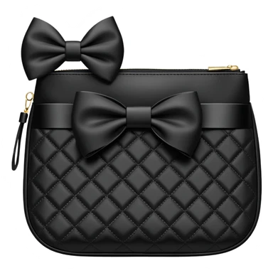 Black quilted cosmetics bag with black bow   sticker