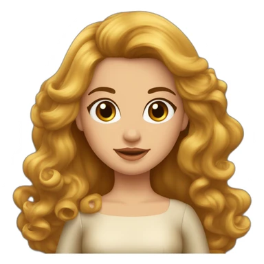 una princesa de tes blanca cabello largo color cobrizo con ondulaciones en las puntas del cabello ojos grandes color castaño con corona y vestido amarillo sticker