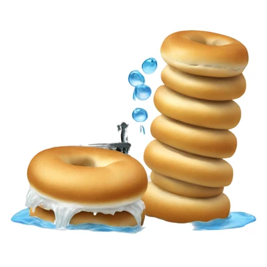 Leaning tower of Pisa with bagels on the ground and water coming out of the top sticker