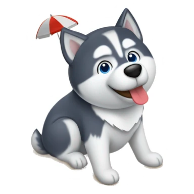 Husky on a beach sunbathing under umbrella sticker
