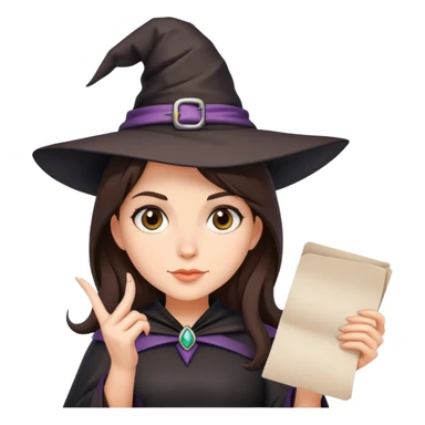 Brunette witch holding a piece of paper sticker