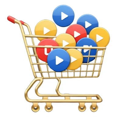 shopping cart with multiple round video play buttons, a mix of #DEEB52 and #102C3D, no red sticker