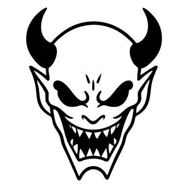 Akuma logo, demon face with red glowing eyes, fierce expression sticker