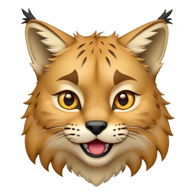 Cinematic-Comical-Lynx-Portrait-Emoji – Head tilted dramatically with an exaggeratedly amused expression, featuring a thick, tufted golden-brown coat with striking black ear tufts, wide, expressive amber eyes filled with playful disbelief. sticker