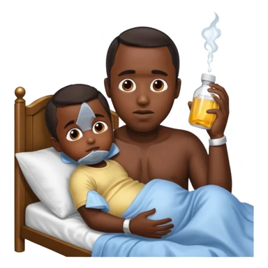 Diddy with baby oil and a kid in bed sticker