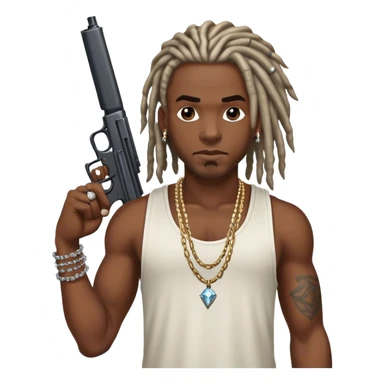 african-american race pig with dreads looking gangster with gun and tank top, with diamond blinging chain, with tattoos sticker