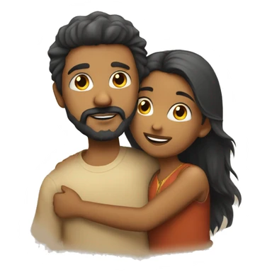 an indian girl hugging an indian boy with a beard fluffy hair and a goatee sticker