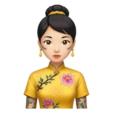 ancient woman with tatooed and yellow cheongsam sticker