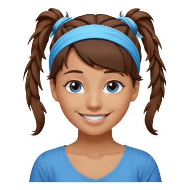 A girl with a messy ponytail, she’s tanned blue eyes and brown hair with a headband on sticker