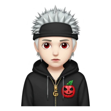 vampire emoji with spiky emo hair wearing a gucci hat sideways and a nike tech hoodie sticker