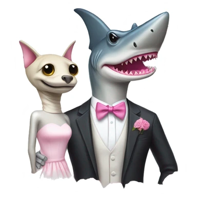 hammerhead shark in a suit with a pink cat in a wedding dress sticker