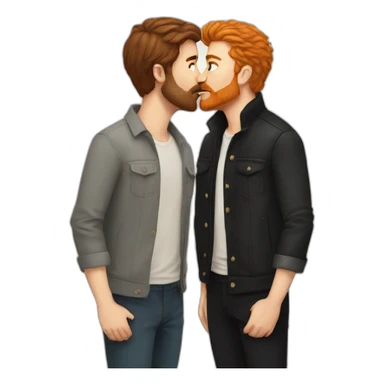 White Man with brown hair and ginger beard kissing white man with black hair sticker
