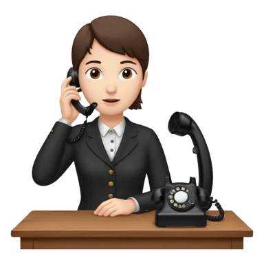 person standing at a desk, holding a telephone receiver to their ear, suggesting a phone call. sticker