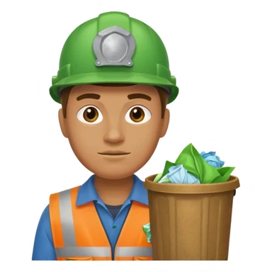 garbage man with green helmet holding garbage  sticker