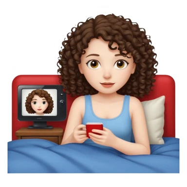 A girl, brunette with curly hair down to her shoulders, watching TV. Have her lie down on the bed, and put on Netflix on the TV. sticker