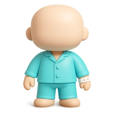 clean minimalist vinyl figure of a faceless adult in #6fe8f3 pajamas and a hospital wristband, professional 3D toy style, suitable for a Discord role icon sticker