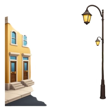 emoji of a small cozy street scene — a narrow road with a sidewalk, a few colorful buildings on the sides, and a streetlight. Soft daylight, clean design, minimal background, cheerful and detailed Apple emoji style sticker