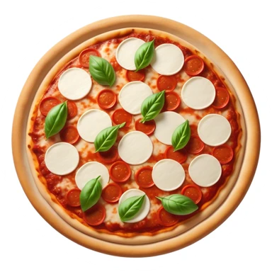 Cinematic Realistic Pizza Napoletana Dish Emoji, depicted as a classic thin‚Äêcrust pizza topped with vibrant tomato sauce, fresh mozzarella, and basil rendered with mouth‚Äêwatering textures and warm natural lighting. sticker