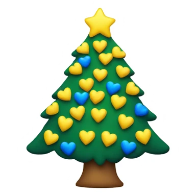 Christmas tree with yellow and blue hearts sticker