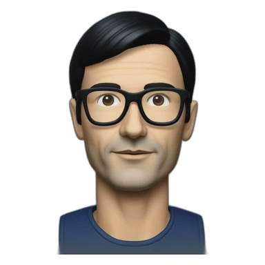 photo realistic Ralf Hutter from Kraftwerk, short straight black hair, black glasses, Dark Blue T-shirt, lean, right view sticker