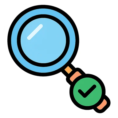 clean and modern magnifying lens with a checkmark in the bottom right corner symbolizing search and save sticker