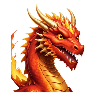 cinematic-noble-fierce-fire-dragon-portrait-emoji,-poised-and-imposing,-with-a-muscular,-scaled-body-ablaze-in-fiery-hues-of-crimson,-molten-orange,-and-molten-gold,-and-intense,-burning-eyes-that-mirror-the-heart-of-a-volcano;-rendered in detail sticker