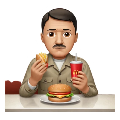 adolf hitler holding a big mac while sitting in a diner sticker