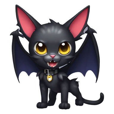  cool edgy kawaii dark-themed animal vampiric cat-hybrid Fakemon with fangs and bat-wing-ears with a collar full body sticker