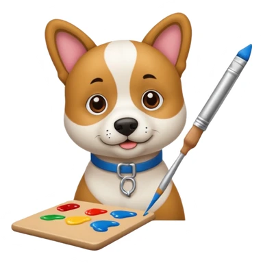 perrito pintando un lienzo en blanco con un pincel en la pata sticker
