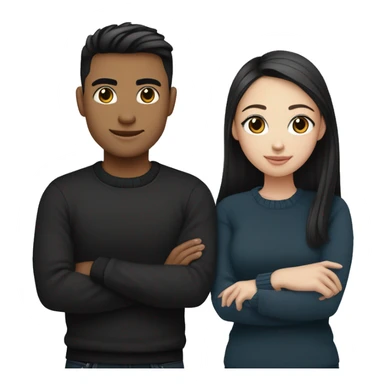 dark Blonde girl with blue eyes in black sweater and an east asian with light skin man with black hair and black eyes hugging sticker