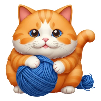 Chubby cat playing with yarn sticker