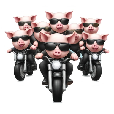 6 Pigs on 6 motorbikes, wearing sunglasses and a helmet sticker