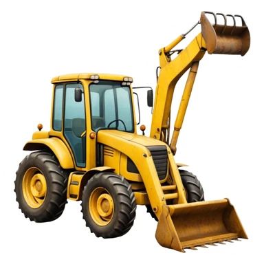 A tractor with a back hoe and a loader sticker