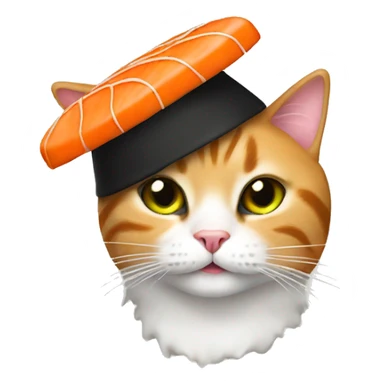cat wearing a hat made of sushi sticker