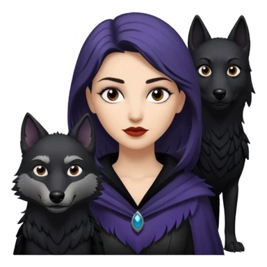 Alysanne Blackwood from Game of Thrones. She is known as black aly and is the Wife of Cregan Stark. I have her looking like Hande Erçel. Show her with a raven and a wolf sticker