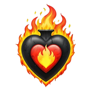 black heart with red and yellow fire sticker