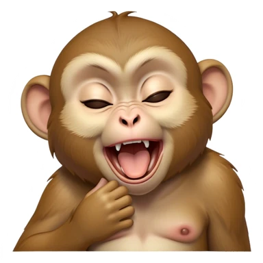 Cinematic Cute Yawning Macaque Portrait Emoji, Head tilted slightly with a dramatic, wide-open yawn, showcasing a gently textured face with half-closed, sleepy eyes and an open, relaxed mouth, Simplified yet irresistibly adorable features, highly detailed, glowing with a soft, cozy glow, high shine, relaxed yet expressive, stylized with a dash of whimsical charm, soft glowing outline, capturing the essence of a drowsy yet affectionate primate that appears ready to stretch out for a nap! sticker