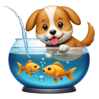 Dog licking a fish in a tank sticker